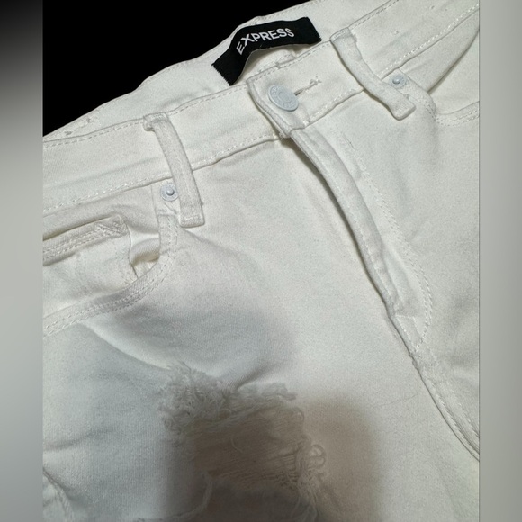 Express White mis rise Distressed straight Leg Jeans Stretch Raw Hem Women’s 4 - Picture 5 of 16